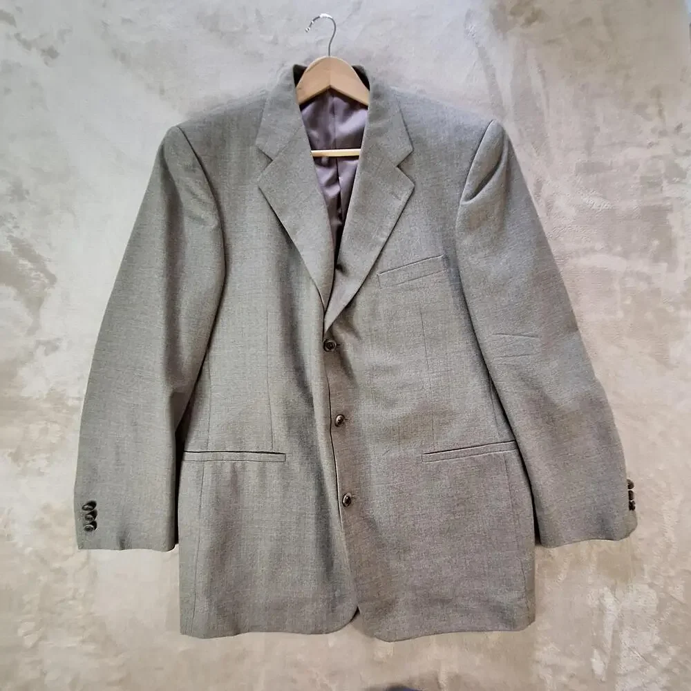 Bernhard Altmann Sport Coat Mens 46 Long Beige Wool Tweed Ventless 3 Btn Formal